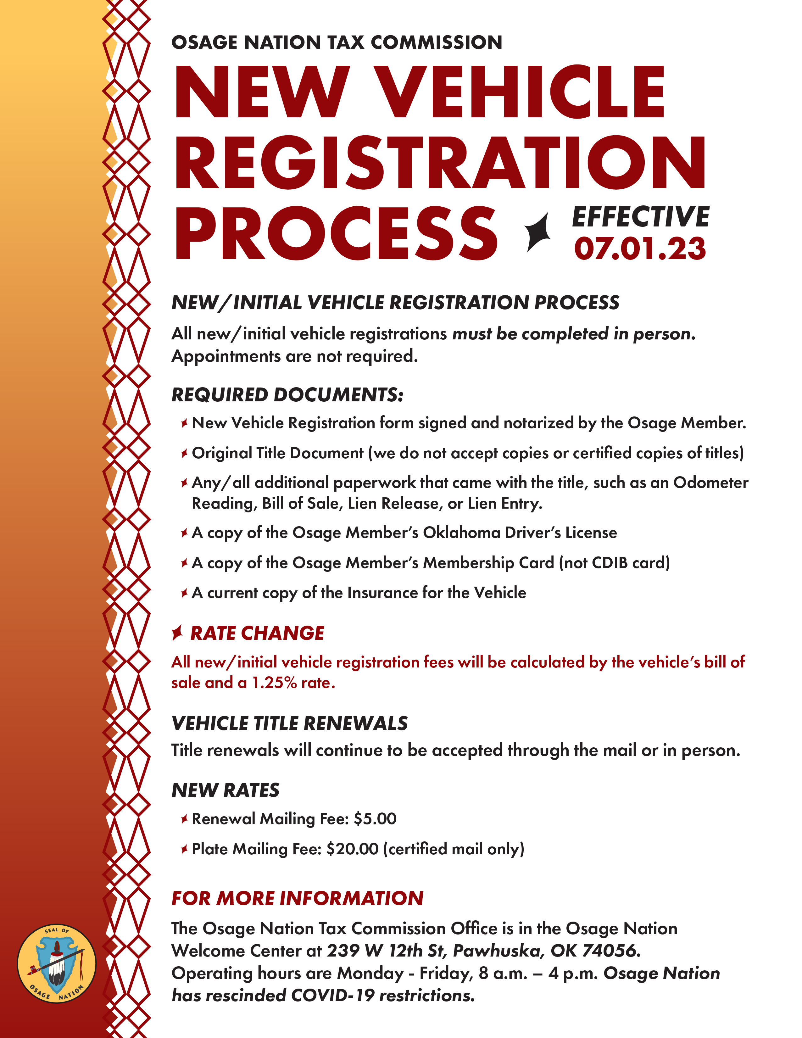 Osage Nation Tax Commission Announces Updates to New Vehicle